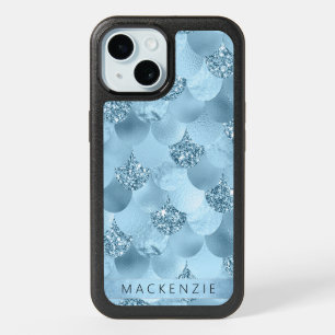 Mermaid Glam Scale   Dusty Ice Blue Sparkle Custom iPhone 15 Case