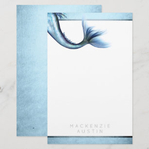 Mermaid Glam Tail   Dusty Ice Blue Lustre Custom Stationery