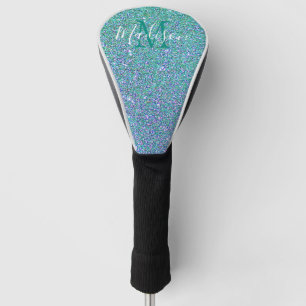 Mermaid Glitter Blue Teal Green Ombre Monogram Golf Head Cover