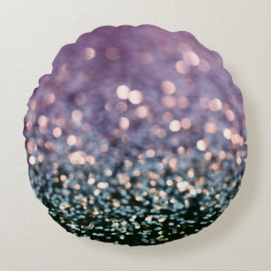Mermaid Glitter Bokeh Glam 1 Round Pillow