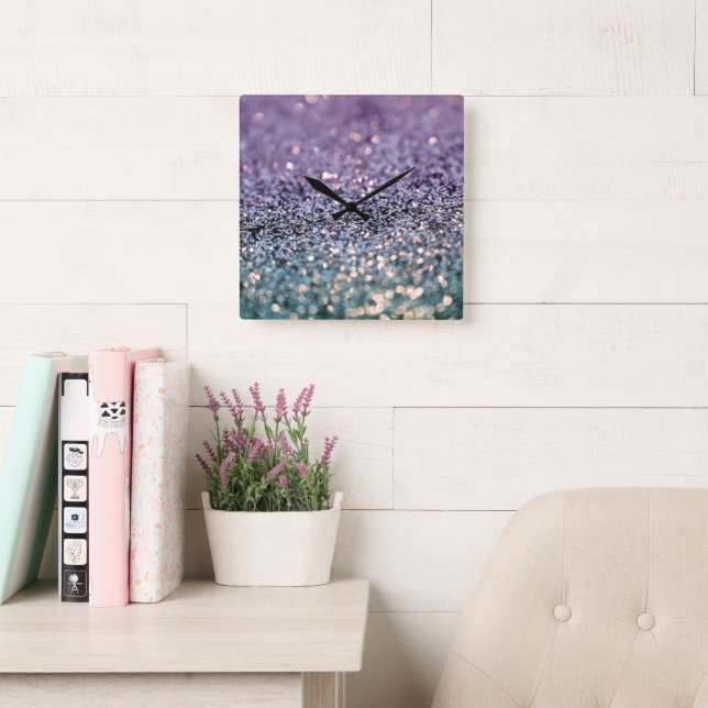 Mermaid Glitter Bokeh Glam 2 Square Wall Clock (Reading Room)