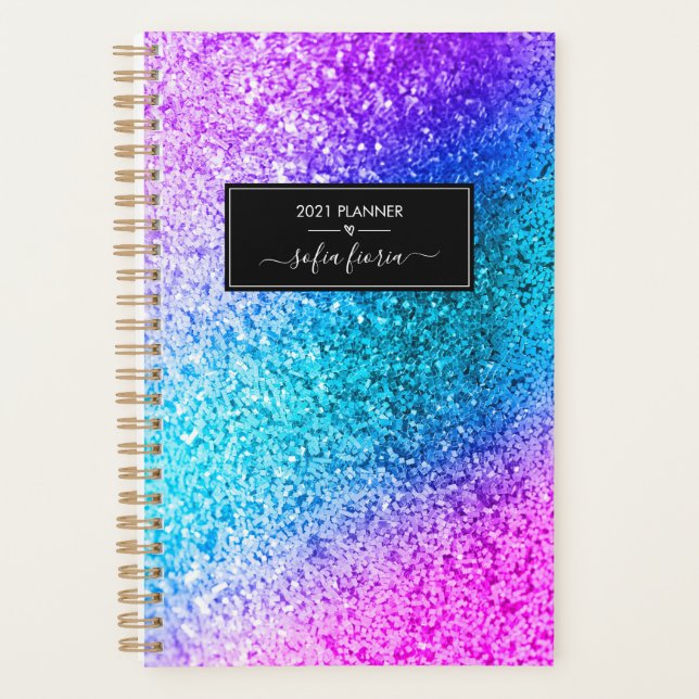 Mermaid Glitter Elegant Script Name 2021 Planner (Front)