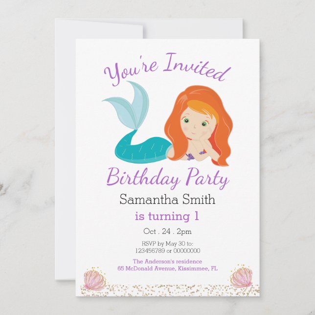 Mermaid Glitter Goddess Birthday Party Invitation (Front)