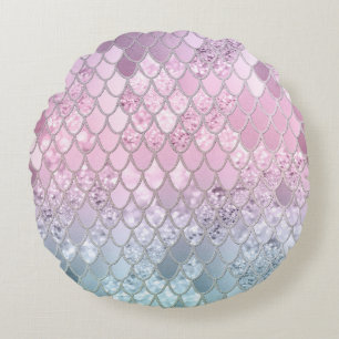 Mermaid Glitter Scales #2 Round Pillow