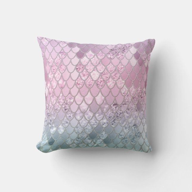 Mermaid Glitter Scales #2 Throw Pillow (Front)