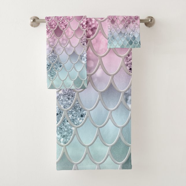 Mermaid Glitter Scales #2a (Faux Glitter) #shiny  Bath Towel Set (Insitu)