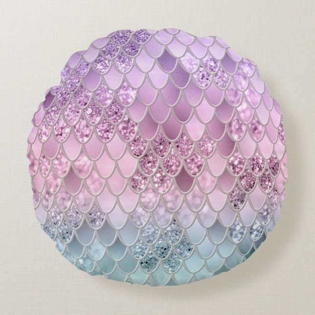 Mermaid Glitter Scales #2a (Faux Glitter) #shiny  Round Pillow (Front)