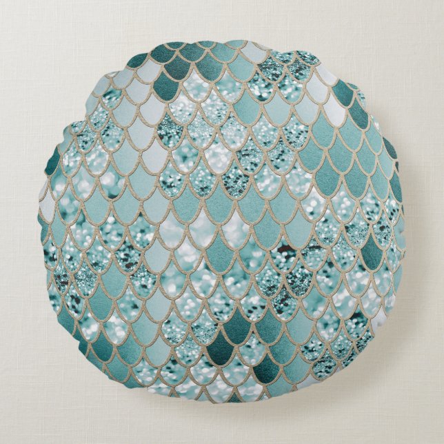 Mermaid Glitter Scales #3 #shiny Round Pillow (Front)