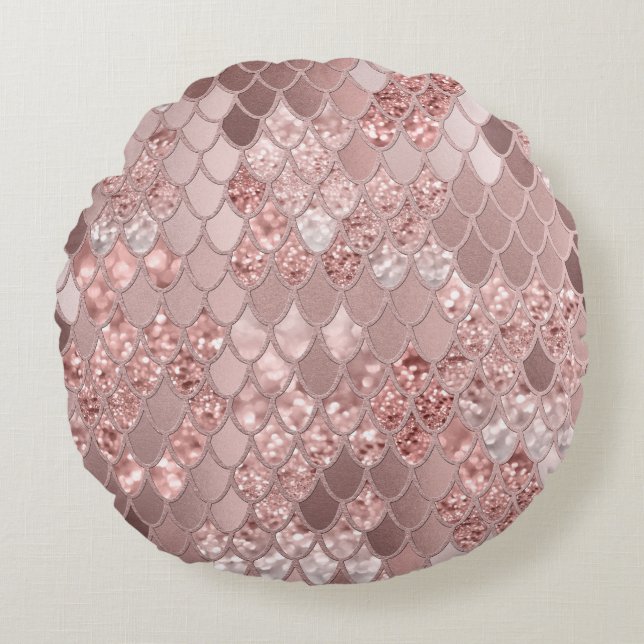 Mermaid Glitter Scales #8 (Faux Glitter) Round Pillow (Front)