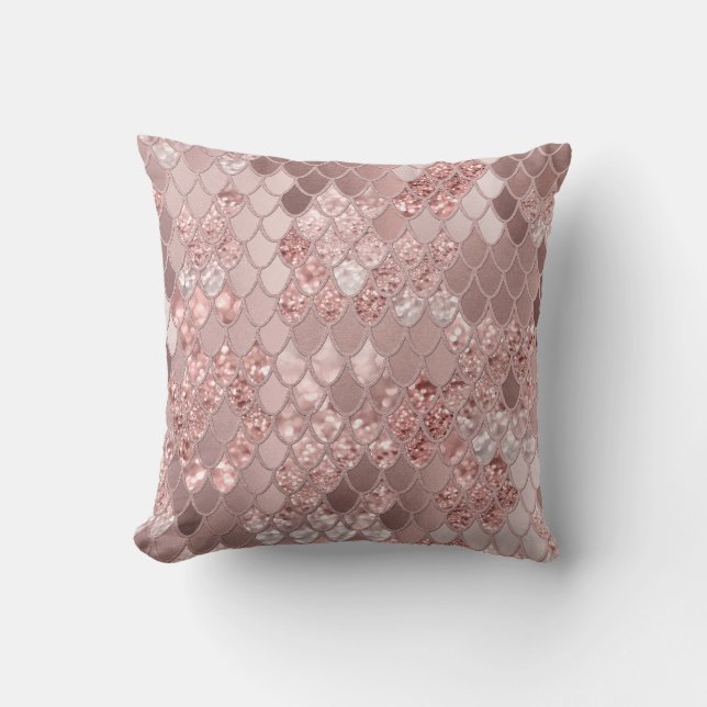 Mermaid Glitter Scales #8 (Faux Glitter) Throw Pillow (Front)