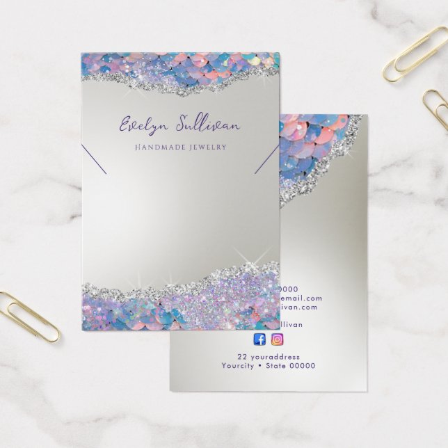Mermaid glitter sequin necklace display card (Office)