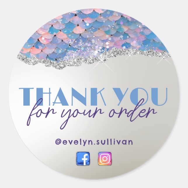 Mermaid glitter sequin thank you sticker (Front)