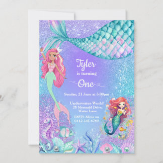 Mermaid Glitter, Under the Sea Birthday invitation