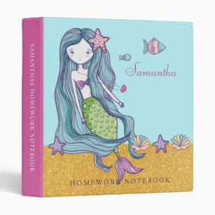 Mermaid Gold Sparkle School Binder