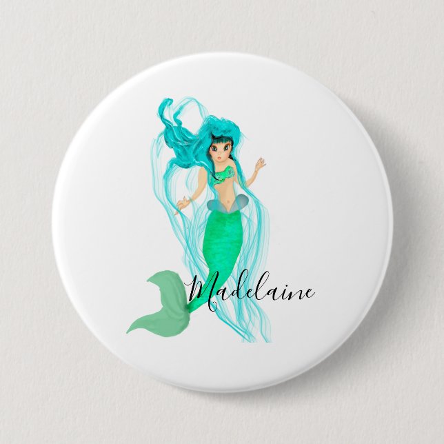 Mermaid  Green Mermaid Tail Girly 3 Inch Round Button (Front)