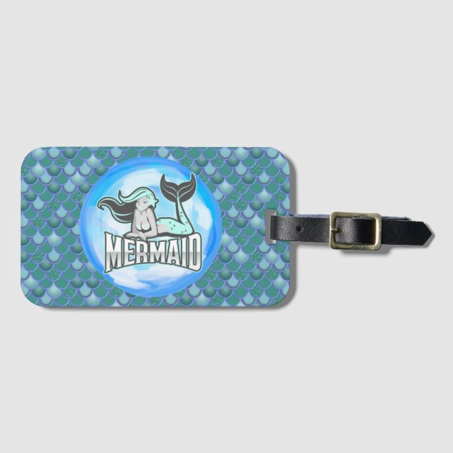 mermaid green scales luggage tag (Front Horizontal)