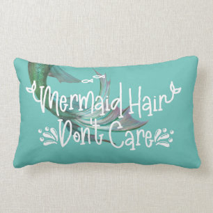 Mermaid Hair Don't Care Tail Teal Lumbar Pillow