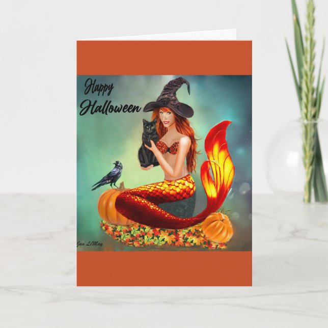 Mermaid Halloween card with colourful outfit (Front)