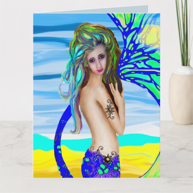MERMAID HAPPY ANNIVERSAIRE BELLE GRANDE CARTE MERM (Devant)