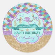 Mermaid Happy Birthday Personalized Sticker