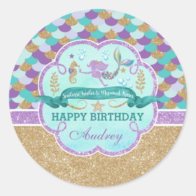 Mermaid Happy Birthday Personalized Sticker (Front)
