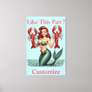 Mermaid Holding Lobsters Thunder_Cove Canvas Print