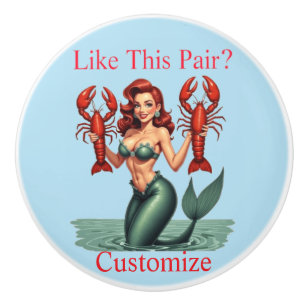 Mermaid Holding Lobsters Thunder_Cove Ceramic Knob