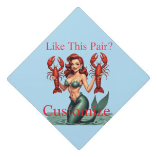 Mermaid Holding Lobsters Thunder_Cove Graduation Cap Topper
