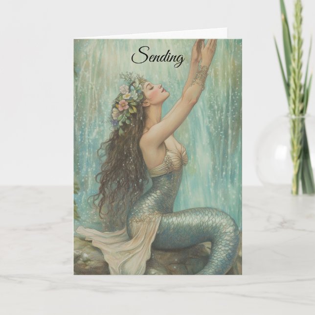 Mermaid Hugs Birthday Greeting Card (Front)
