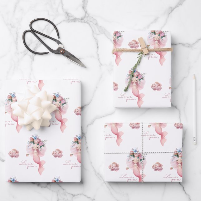 Mermaid I Love You Wrapping Papier Set (Recto)