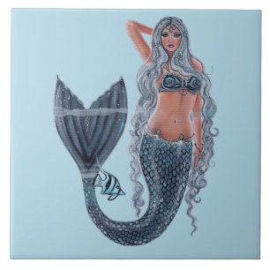 Mermaid icy waters art by Renee Lavoie Tile