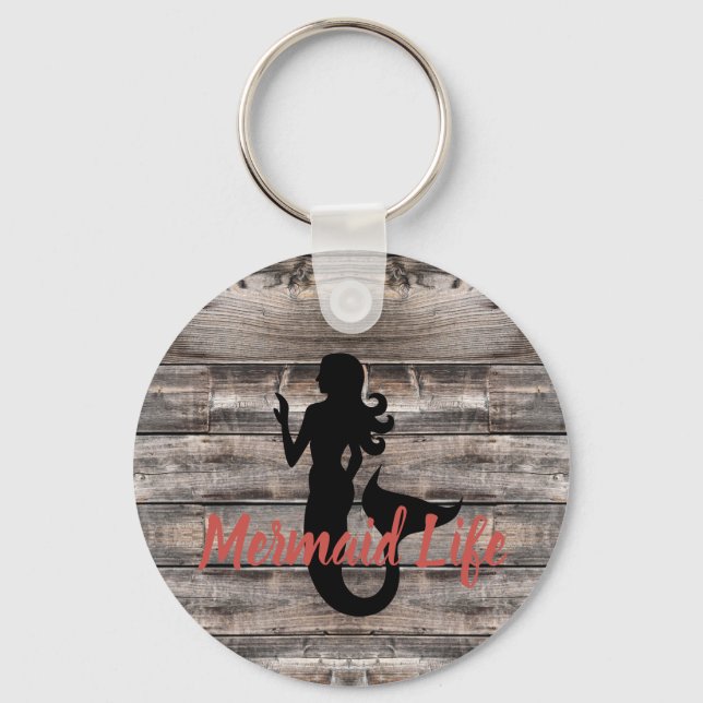 MERMAID image on rustic wood | Keychain (Front)