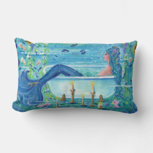 Mermaid in a bathtub art by Renee Lavoie   Lumbar Pillow