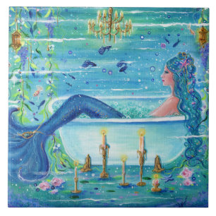 Mermaid in a bathtub art by Renee Lavoie Tile