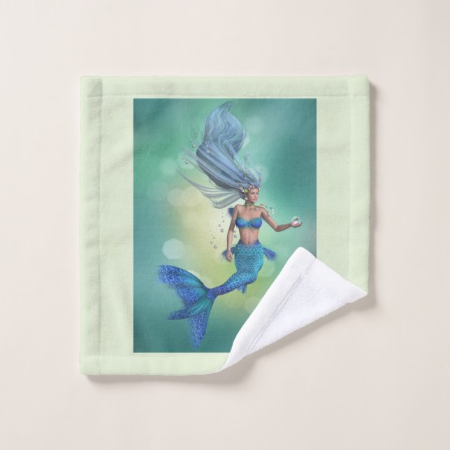 Mermaid in Blue Bath Towel Set (Wash Cloth)
