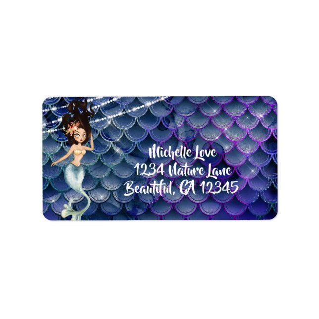 Mermaid in Blue ~ Sparkling Under the Sea Address Label (Front)
