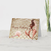 Mermaid in Rose Gold and Seashells Beach Birthday