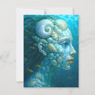 Mermaid in shells - painting style postcard