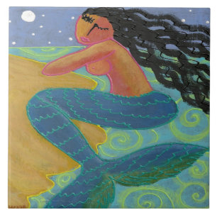 Mermaid in the Moonlight Abstract Painting Tile