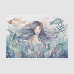 Mermaid in the ocean surrounded by fish and kelp tissue paper