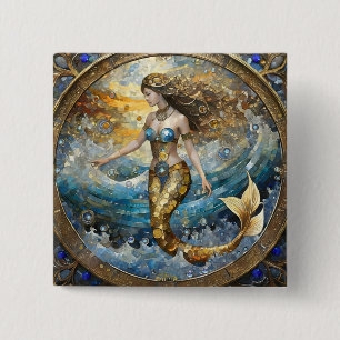 Mermaid in the Ocean Waves 2 Inch Square Button