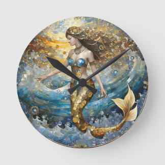 Mermaid in the Ocean Waves Round Clock