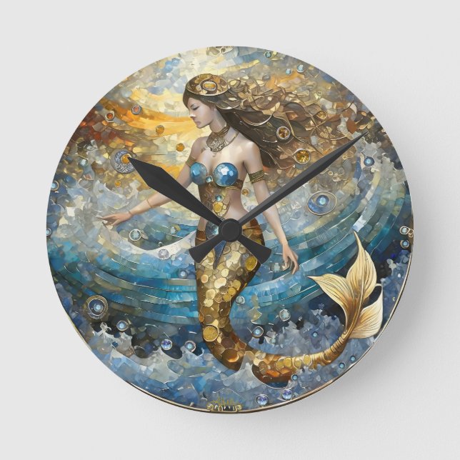 Mermaid in the Ocean Waves Round Clock (Front)