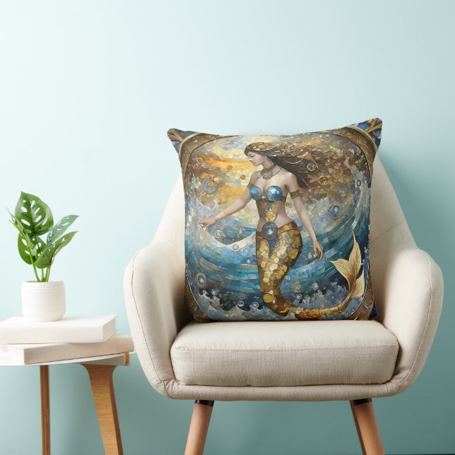 Mermaid in the Ocean Waves Throw Pillow (Chair)