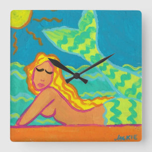 Mermaid in the Sunshine Abstract Painting Square W Wall Clock