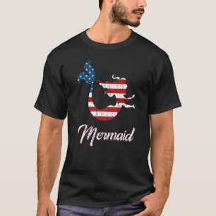 Mermaid In The Usa 4th Of July American Flag Patri T-Shirt