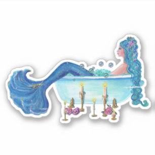 Mermaid in tub by  Renee Custom-Cut Vinyl Sticker