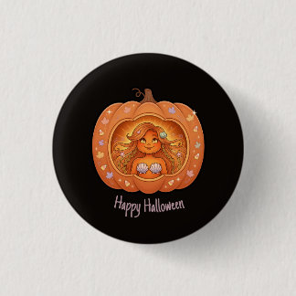 Mermaid Inside Pumpkin Design 1 Inch Round Button