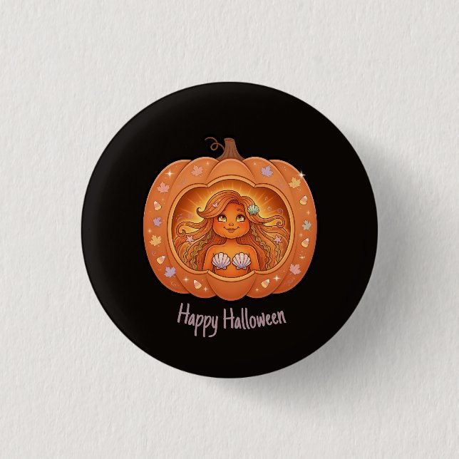 Mermaid Inside Pumpkin Design 1 Inch Round Button (Front)