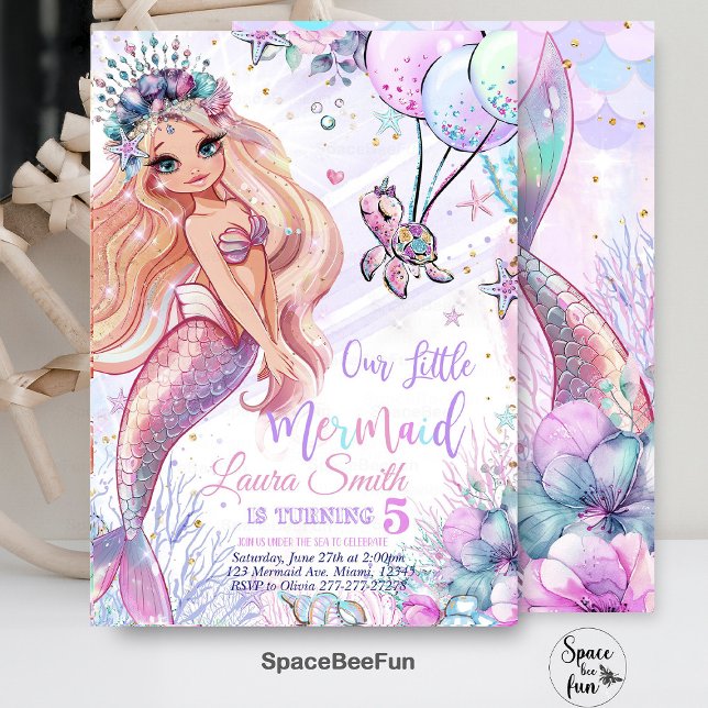 Mermaid Invitation Anniversaire Mermaid invitation (Mermaid Birthday,mermaid Invitation,Party Mermaid invite,Girl Pink mermaid,Magical Unicorn,template,)